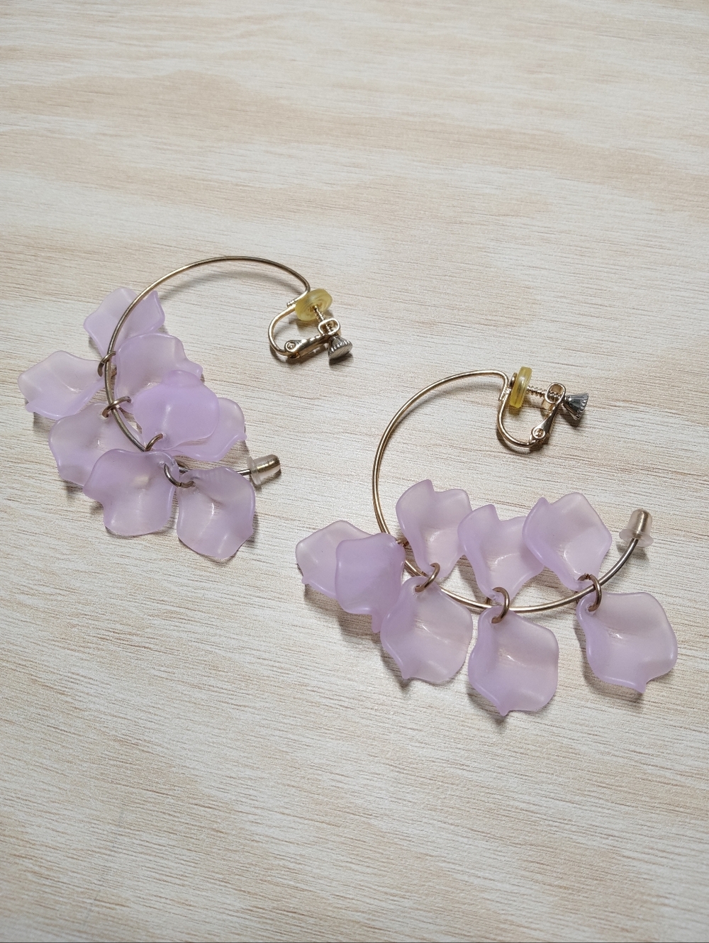 Light Purple Floral Hoop Clip-On Earrings